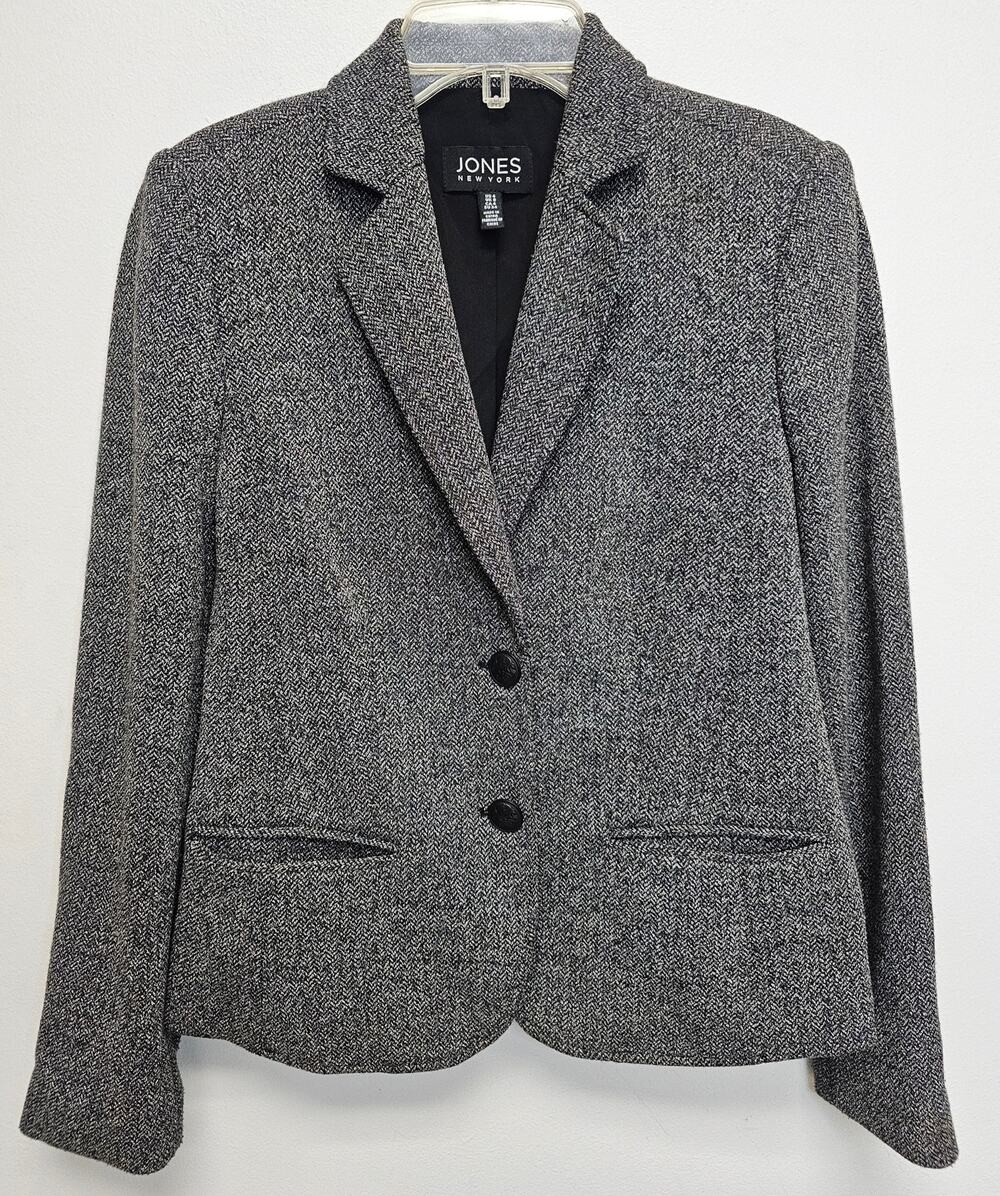 Jones New York Womens Black & White Tweed/Herringbone Blazer-Size 4/Small